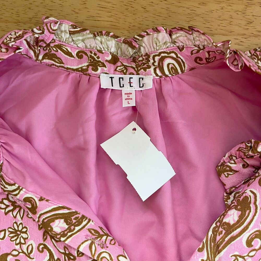 NWT Tcec Pressed Petals Pink Ditsy Floral Dress L Short Flowy Babydoll Cut - Picture 8 of 10